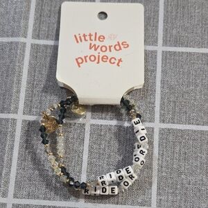 little words project 'RIDE' Beaded Stretch Bracelet Set - Black, White & Gold